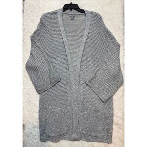 Aerie Cardigan Womens Medium Grey Waffle Knit Open Front Pocket Excellent
